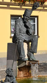 Der Bergmannsbrunnen Anfang August 2018 in Harzgerode.