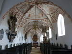 Voldby, Kalkmalereien von 1520 in der evangelischen Dorfkirche, Kanzel von 1666 (23.09.2020)