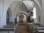 Aabybro, Kanzel und Altar in der romanischen Ev.