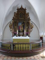 Ejby, Hochaltar in der evangelischen Dorfkirche, Altarbild von 1596 (22.07.2021)