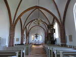 Faxe, Innenraum der evangelischen Kirche, Kanzel von Eijler Abelsen, sptgotische Kalkmalereien von 1520 (19.07.2021)