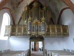 Faxe, Orgelempore in der evangelischen Kirche (19.07.2021)
