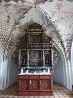 Kirke Hyllinge, Altar und Kalkmalereien in der evangelischen Kirche (20.07.2021)