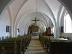 Haraldsted, Innenraum mit Chorkreuz in der evangelischen Kirche (22.07.2021)