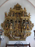 Prst, geschnitzter Hochaltar von 1657 in der evangelischen Kirche, erbaut von Ejler Abelsen (19.07.2021)