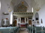 Korinth, Innenraum mit Kanzel und Orgel in der Ev.