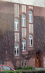 Ausschnitt des Gebudes, das frher die Schule Ahlmannskolen in Snderborg (deutsch Sonderburg) in Nordschleswig beherbergte.