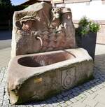 Waltersweier, der Narrenbrunnen, aufgestellt 2014 vor der Alten Schule, stammt vom Steinmetz Baumann aus Bad Peterstal, Sept.2021