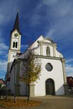 Frauenzell, Pfarrkirche Maria Himmelfahrt, erbaut ab 1709 durch Kirchenbaumeister   Christian Weber, Landkreis Ravensburg (03.11.2011)