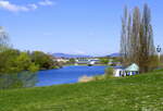 Freiburg, Blick von Osten ber den Seepark, am Horizont der Kaiserstuhl, Mrz 2023