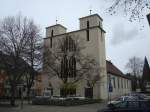 Freiburg im Breisgau, Stadtteil Brhl,  katholische Kirche St.Konrad und Elisabeth,  1930 als erste Kirche in reinem Eisenbetonbau vom Architekten  C.A.Meckel errichtet, das Modell steht im Deutschen