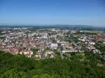 Freiburg, Blick vom Schlobergturm Richtung West, gut zu sehen der Kaiserstuhl, am Horizont die Vogesen, Juni 2014