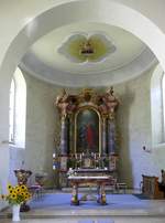 Freiburg-Kappel, Kirche St.Peter und Paul, Blick in den Chorraum mit dem Hochaltar, Juli 2019