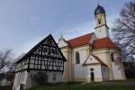Birenbach, Wallfahrtskirche zur schmerzhaften Muttergotten und Pfarrhaus, erbaut von 1690 bis 1698 durch Valerian Brenner (25.12.2014)