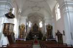 Birenbach, Hochaltar mit Gnadenbild und Kanzel von 1696 der Wallfahrtskirche zur schmerzhaften Muttergottes (25.12.2014)