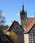 02.08.2010 Blauer Turm und Altstadt mit Fachwerkhuser von Bad Wimpfen