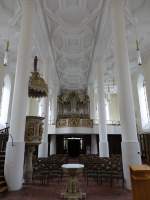 Knzelsau, Kanzel von Leonhard Kern und Orgel von Andreas Sommer in der Johanneskirche (15.03.2015)