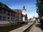 Ettlingen, entlang der Alb, mit Blick zum Rathausturm, Aug.2015