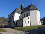 Atzenbach, Pfarrkirche Maria Himmelfahrt, erbaut von 1928 bis 1929 im Stil der Neorenaissance (30.03.2019)
