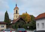 Kirchturm in Obrigheim am Neckar.