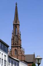 Offenburg, Blick zum Turm der evangelischen Stadtkirche, Juni 2020