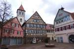 Rudersberg, Marktplatz mit Altem Schulhaus, Rathaus und Ev.