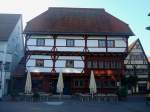 Bad Saulgau in Oberschwaben,  das  Haus am Markt , allemanisches Fachwerk um 1400, 1978-81 restauriert,  Aug.2010