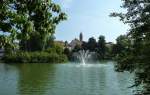 Pfullendorf, Blick ber den Stadtweiher zur Altstadt, Aug.2012