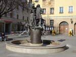 Amberg, der Hochzeitsbrunnen erinnert an die historische Hochzeit im Jahr 1474 von Kurfrst Friedrich I.