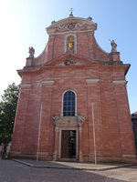 Aschaffenburg, Kirche zu unsere lieben Frau, erbaut von 1768 bis 1775 durch den Baumeister Franz Boccorny, barocke Saalkirche (18.07.2016)