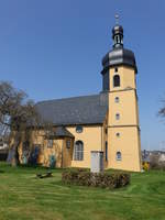 Regnitzlosau, Evangelisch-lutherische Pfarrkirche Sankt Aegidien, Saalbau mit Ostturm, Treppenturm an der Nordseite, im Kern 14.