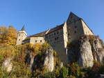 Burg Wiesentfels, Felsenburg ber dem Ortsteil Wiesentfels der oberfrnkischen Stadt Hollfeld, erbaut ab 1333 (14.10.2018)