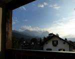 Garmisch-Partenkirchen, Blick vom Balkon zum Zugspitzmassiv bei abendlicher Gewitterstimmung, Sep.2014