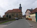 Oberbrunn, Katholische Filialkirche Sankt Laurentius, Saalbau mit eingezogenem Chor und Einturmfassade, erbaut von 1743 bis 1750 nach Plnen von Johann Jakob Michael Kchel (09.04.2018)