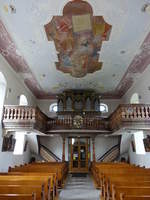 Mainroth, Orgelempore und Deckengemälde in der Pfarrkirche St.