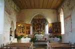 Genhofen, sptgotische Schreinaltre in der Stephanskapelle, Choraltarbild vom Kemptener Hofmaler Adam Schlantz (30.10.2011)