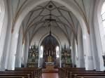 Haag, Maria Himmelfahrt Kirche, erbaut von 1584 bis 1588 im sptgotischen Stil, neugotischer Hochaltar von 1879 (29.02.2016)