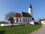 Frauenhaselbach, Pfarrkirche Maria Himmelfahrt, Saalkirche mit eingezogenem Chor, erbaut 1478 (09.04.2017)