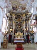 Wallfahrtskirche Habsberg, Hochaltar von Georg Leonhard Dntl, Stuck von Joseph   Dietmayer, Fresken von Johann Michael Wild von 1764 (18.02.2012)