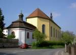 Scheinfeld, Klosterkirche Maria Geburt, Wandpfeilerkirche erbaut von 1732 bis 1735 (13.04.2014)