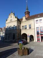 Schnaittach, Rathaus am Marktplatz, Neurenaissancebau mit Torhaus und Dachreiter, erbaut 1892 (05.04.2015)