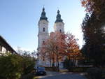 Vornbach, Klosterkirche Maria Himmelfahrt, erbaut von 1765 bis 1770 durch den Passauer Baumeister  Johann Michael Schneitmann (21.10.2018)