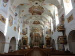 Vornbach, Innenraum der Klosterkirche Maria Himmelfahrt, Fresken von Innozenz Anton Warathy, Altarbilder von  Bartolomeo Altomonte (21.10.2018)