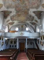 Neunaigen, Orgelempore und Deckenfresken von Johann Franz Lidtmann in der Pfarrkirche St.