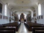 Bruck, Innenraum der katholische Pfarrkirche Sankt gidius , flachgedeckte Saalkirche, erbaut von 1632 bis 1669 (03.06.2017)
