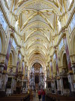 Ebrach, Innenraum der Klosterkirche Maria Himmelfahrt, dreischiffige kreuzrippengewlbte Basilika, erbaut von 1773 bis 1791 durch Materno Bossi (28.05.2017)
