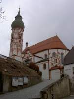 Klosterkirche Andechs, gotische Hallenkirche, erbaut von 1420 bis 1430, 1755   Rokokoaussattung, Kreis Starnberg (02.03.2012)