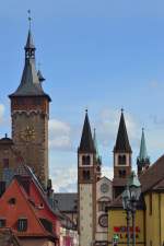 Dachansichten mit Trmen aus Wrzburg von der alten Meinbrcke aus gesehen.