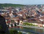 Wrzburg - Blick von der Festung Marienberg auf die Stadt der Kirchen und Trme.