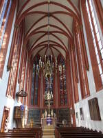 Wrzburg, gotischer Innenraum der Deutschhauskirche, erbaut von 1270 bis 1320 (21.02.2021)